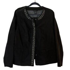 Lane Bryant Womens Jean Jacket Black Rhinestone Accents Size 20